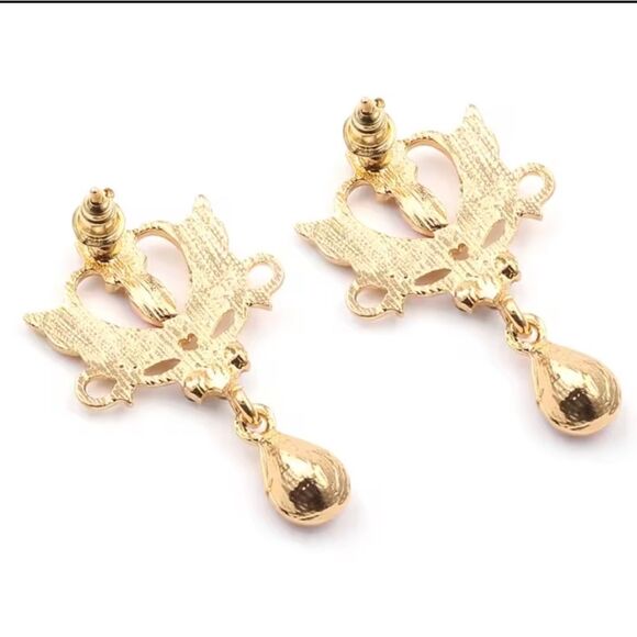 Sailor Moon Theme Post Drop Dangle Gold Tone With Pink CZ Earrings - Picture 3 of 6